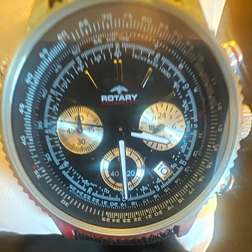 Rotary Aquaspeed Men’s Chronograph Date Tachymeter 42mm Black Dial Leather